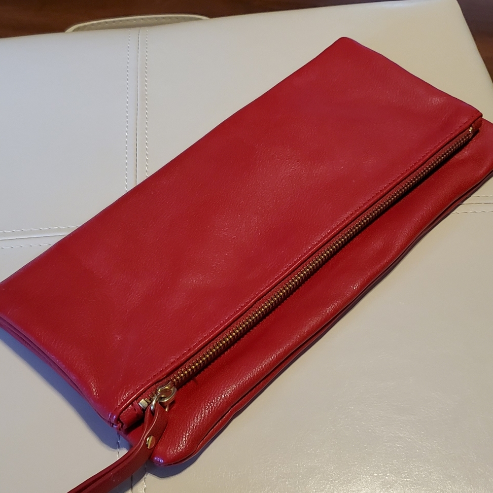 Banana Republic red leather clutch
